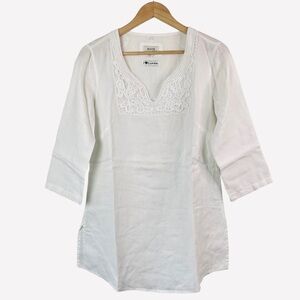 Malvin ‘I Love Linen’ White Embroidered Tunic Top / Swim Cover-Up Size Medium